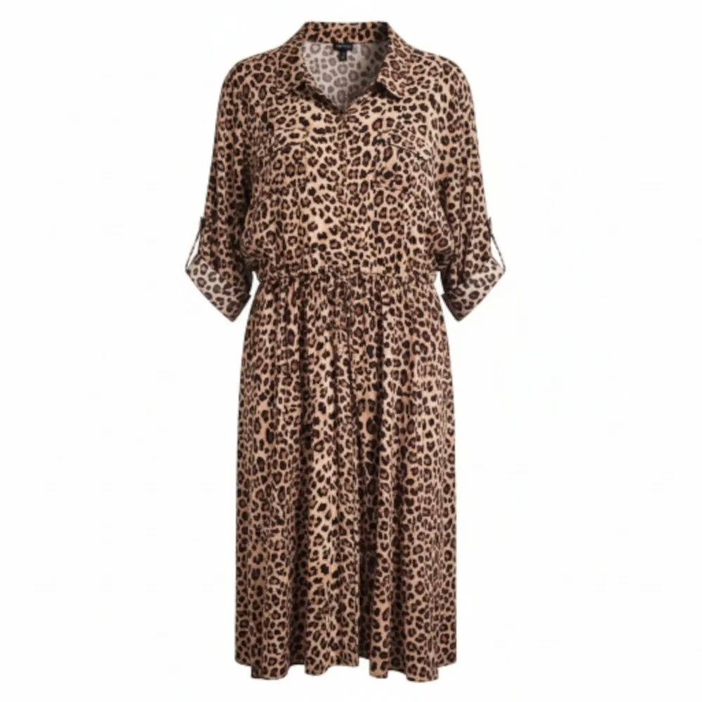 Torrid Leopard Print Chalis Button Down Midi Dress NWT Size 4X Drawstring - Picture 3 of 16